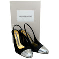 Load image into Gallery viewer, Alexandre Vauthier Black Satin Slingback Pumps with Silver Cap Toe