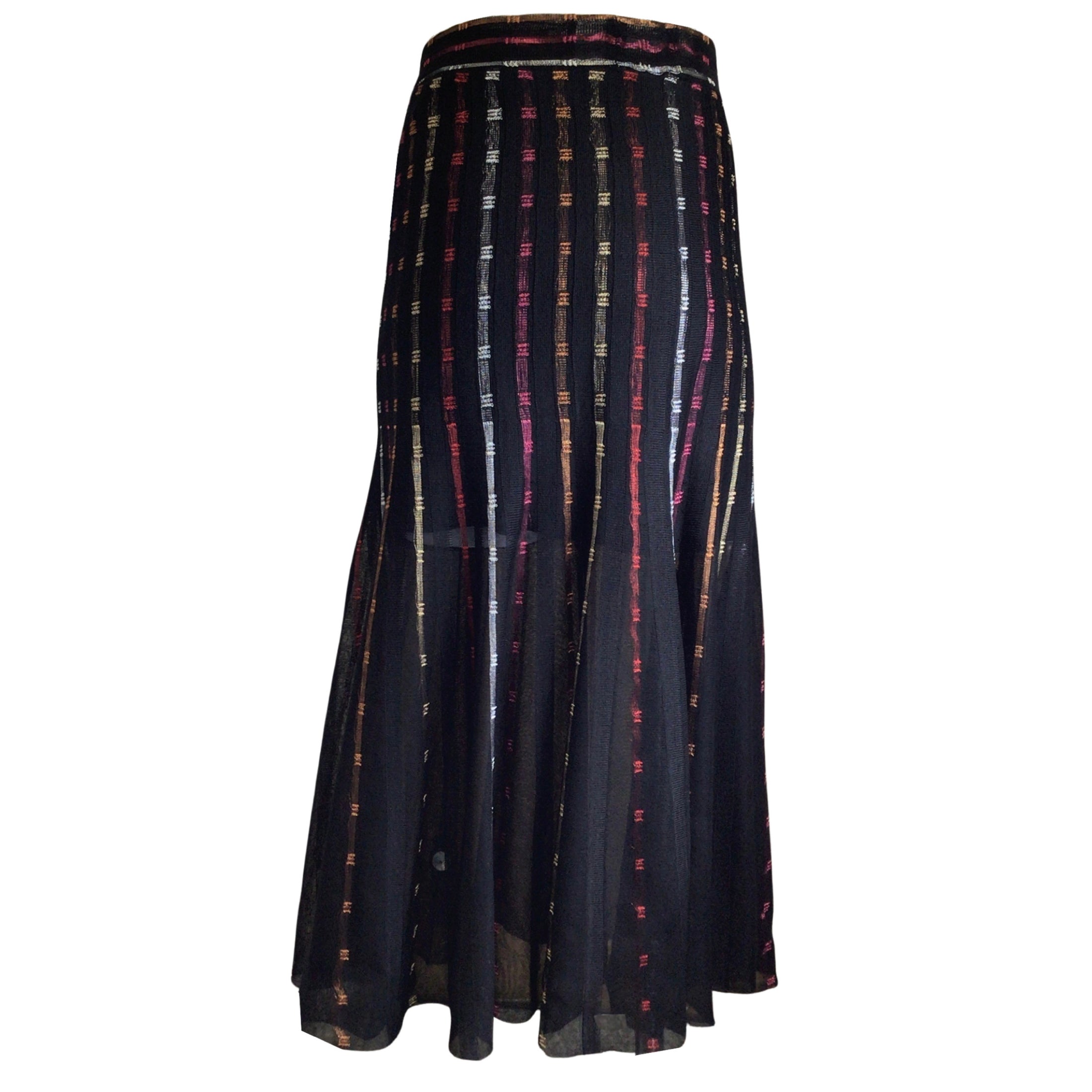 Alexander McQueen Black Multi Metallic Silk Knit Midi Skirt