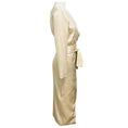 Load image into Gallery viewer, Matériel Tbilisi Champagne Metallic Structured Long Sleeved Silk Wrap Midi Dress with Shoulder Pads