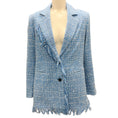 Load image into Gallery viewer, Rodebjer Blue / White Fringed Tweed Blazer
