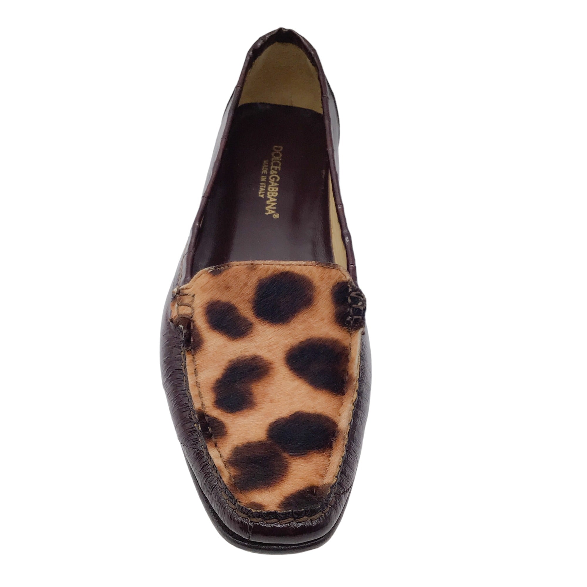 Dolce & Gabbana Brown Leopard Printed Calf Hair and Patent Leather Loafers / Flats