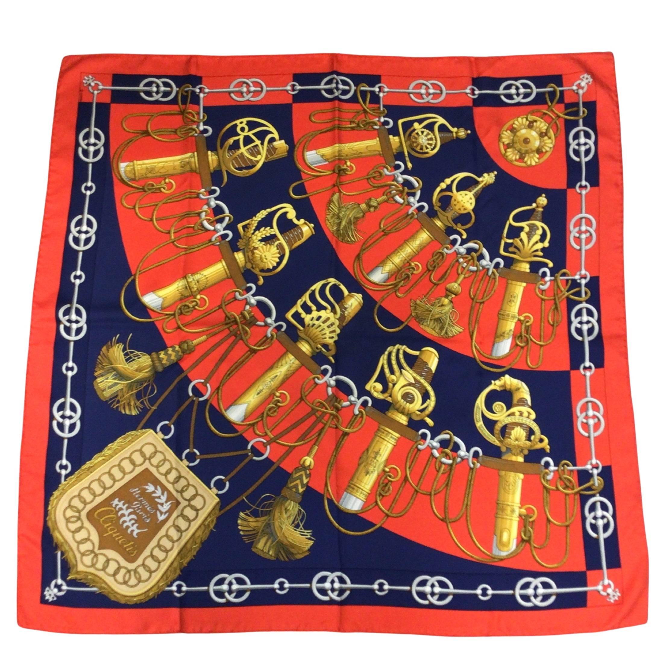 Hermes Red / Navy Blue Multi Cliquetis Square Silk Scarf
