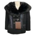 Load image into Gallery viewer, Louis Vuitton Black / Navy Blue Silk Trimmed Wool Jacket with Fur Collar