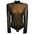 Load image into Gallery viewer, Balmain Black / Nude Monogram Mesh Tulle Bodysuit with Shoulder Pads