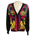 Load image into Gallery viewer, Hermes Black / Pink / Gold Multi Silk Scarf Print Cashmere and Silk Knit Cardigan Sweater