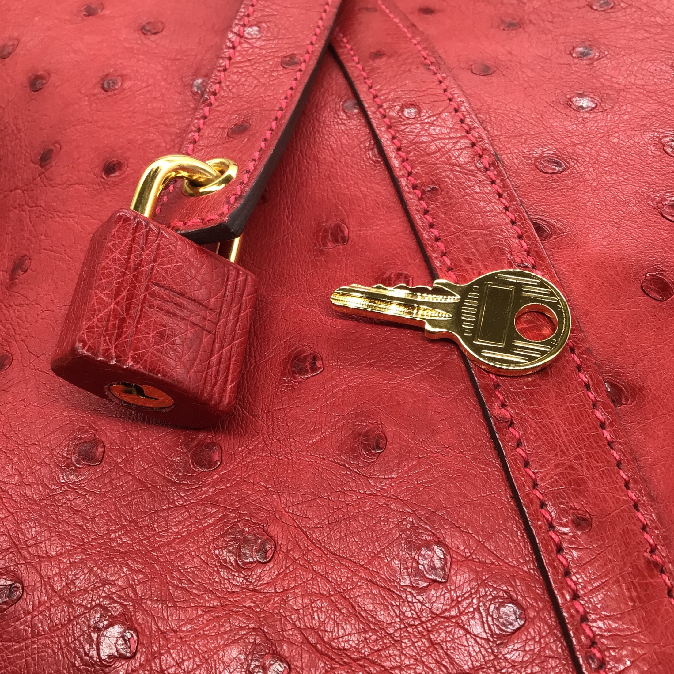 Hermes Red Ostrich Skin Leather Picotin Lock 22 Tote Bag