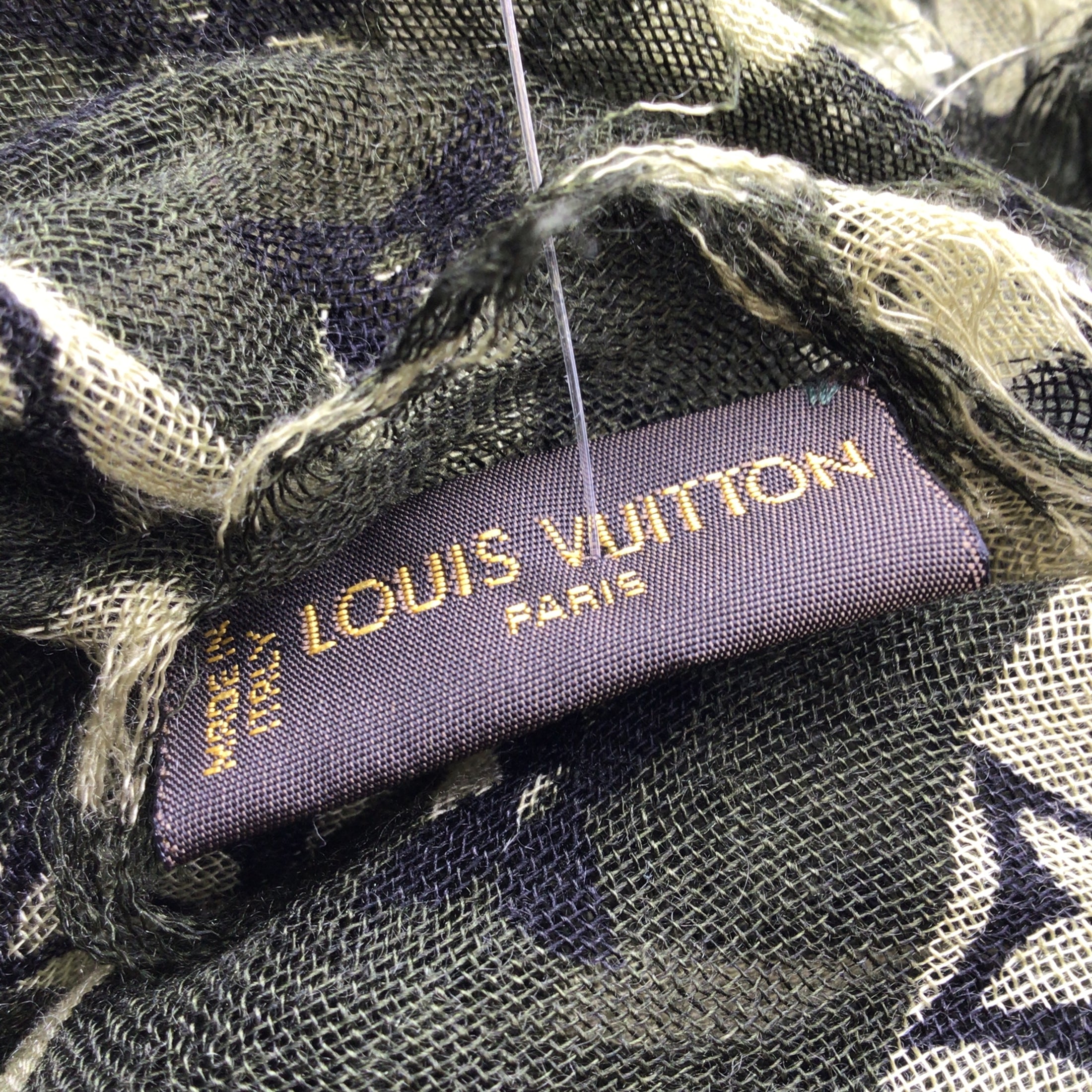 Louis Vuitton x Takashi Murakami Green Camoflauge Monogram Crinkled Cashmere and Silk Scarf
