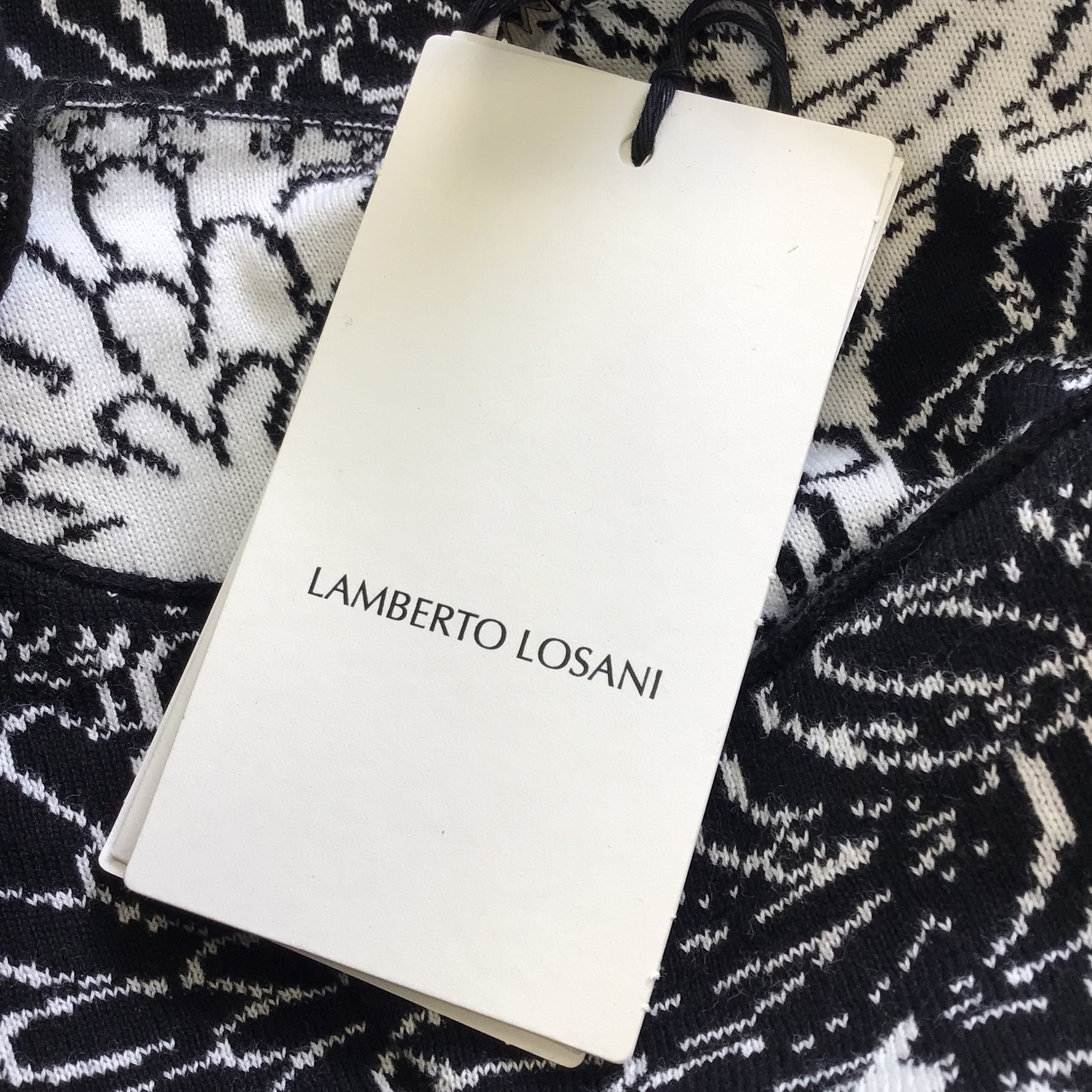 Lamberto Losani Black / White Floral Patterned Cotton Knit Sweater
