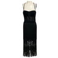 Load image into Gallery viewer, Herve Leger Black Bustier Fringe Midi Cocktail Dress