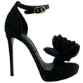 Load image into Gallery viewer, Dolce & Gabbana Black Satin Keira Platform Sandals with Rose Applique