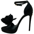 Load image into Gallery viewer, Dolce & Gabbana Black Satin Keira Platform Sandals with Rose Applique