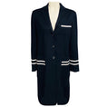 Load image into Gallery viewer, Kiton Navy Blue / White Grosgrain Stripe Trimmed Mid Length Cashmere Coat