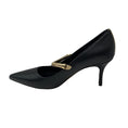 Load image into Gallery viewer, Manolo Blahnik Black Pointed Toe Leather Pumps with Gold Strap
