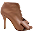 Load image into Gallery viewer, Laurence Dacade Champagne Satin Peep Toe Booties with Bow