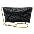 Load image into Gallery viewer, Lanvin Dark Grey Metallic Leopard Print Clutch with Gold Chain Strap
