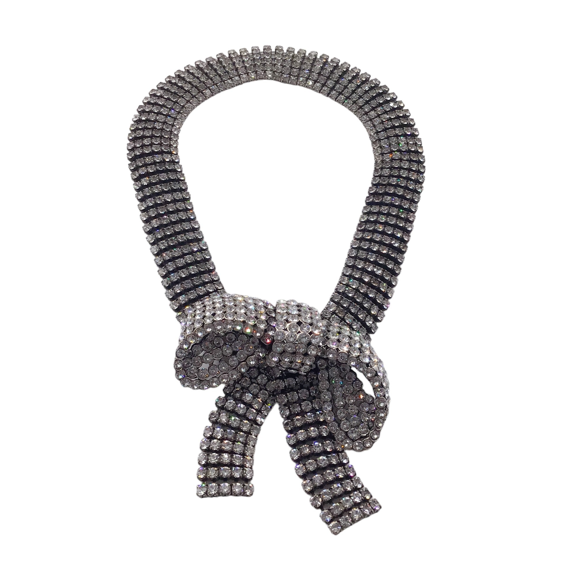 Balenciaga Silver Crystal Embellished Bow Necklace