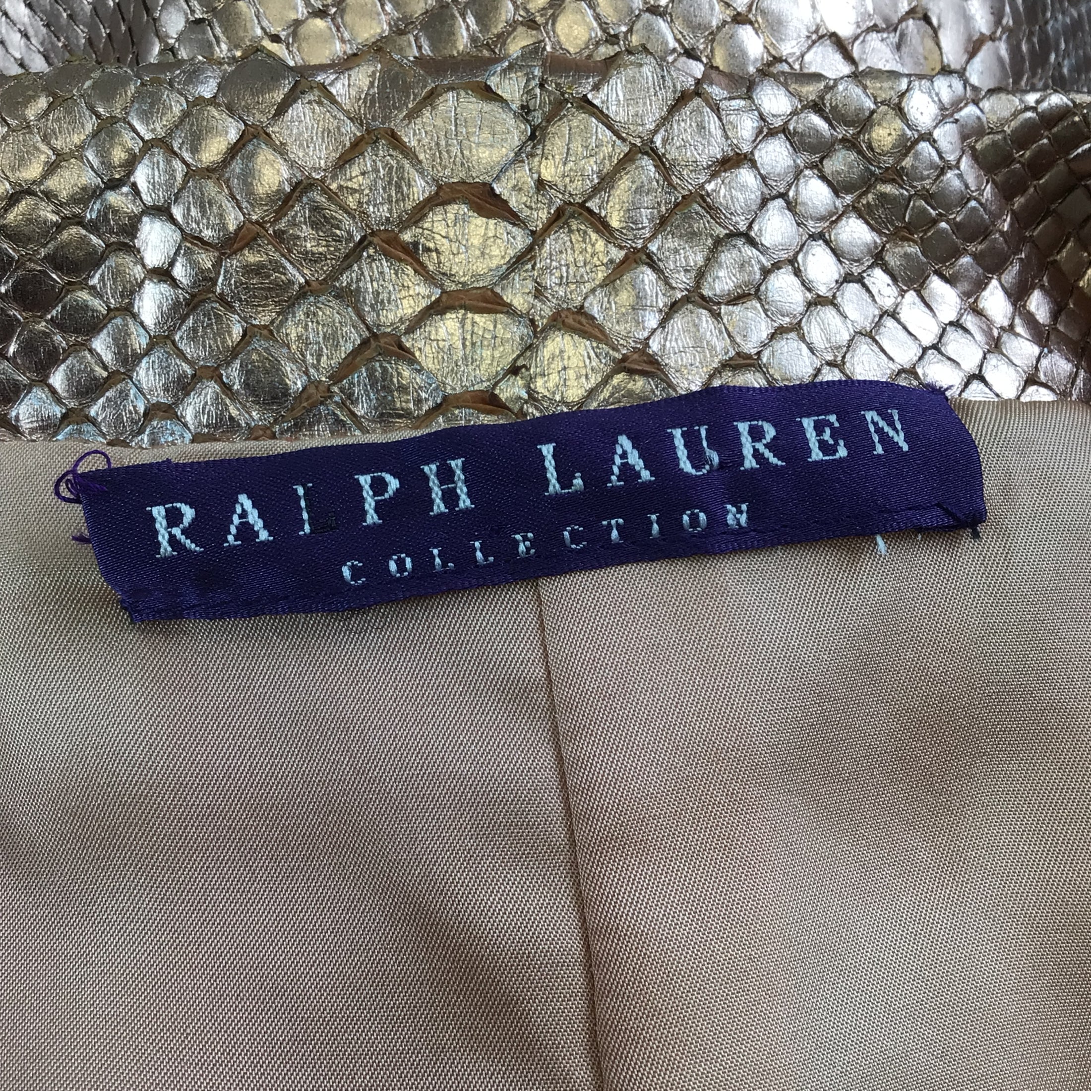 Ralph Lauren Collection Rose Gold Metallic Snakeskin Leather Blazer