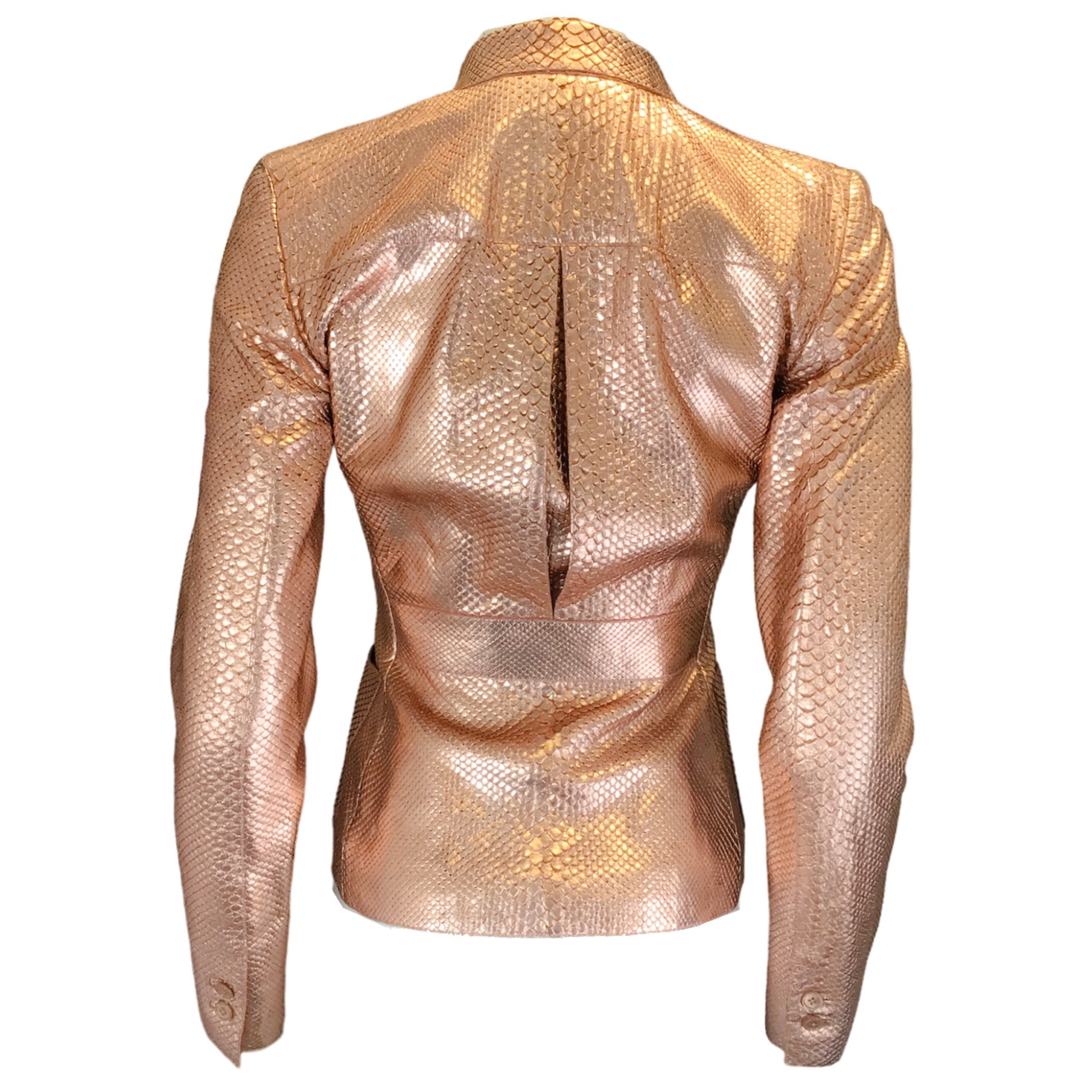 Ralph Lauren Collection Rose Gold Metallic Snakeskin Leather Blazer