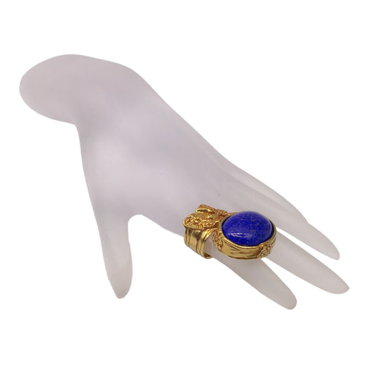 Yves Saint Laurent Blue Stone / Gold Plated Arty Cocktail Ring