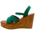 Load image into Gallery viewer, K.Jacques Emerald Green Suede Gukara Criss Cross Cork Wedge Sandals