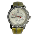 Load image into Gallery viewer, Jacob & Co Diamond Embellished Four Time Zone Watch with Silver Stainless Steel Case and Light Metallic Green Embossed Leather Strap