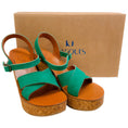 Load image into Gallery viewer, K.Jacques Emerald Green Suede Gukara Criss Cross Cork Wedge Sandals