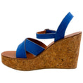 Load image into Gallery viewer, K.Jacques Cobalt Blue Suede Gukara Criss Cross Cork Wedge Sandals