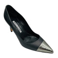 Load image into Gallery viewer, Manolo Blahnik Black / Silver Metallic Embossed Cap Toe Leather Pumps