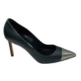Load image into Gallery viewer, Manolo Blahnik Black / Silver Metallic Embossed Cap Toe Leather Pumps
