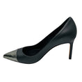 Load image into Gallery viewer, Manolo Blahnik Black / Silver Metallic Embossed Cap Toe Leather Pumps