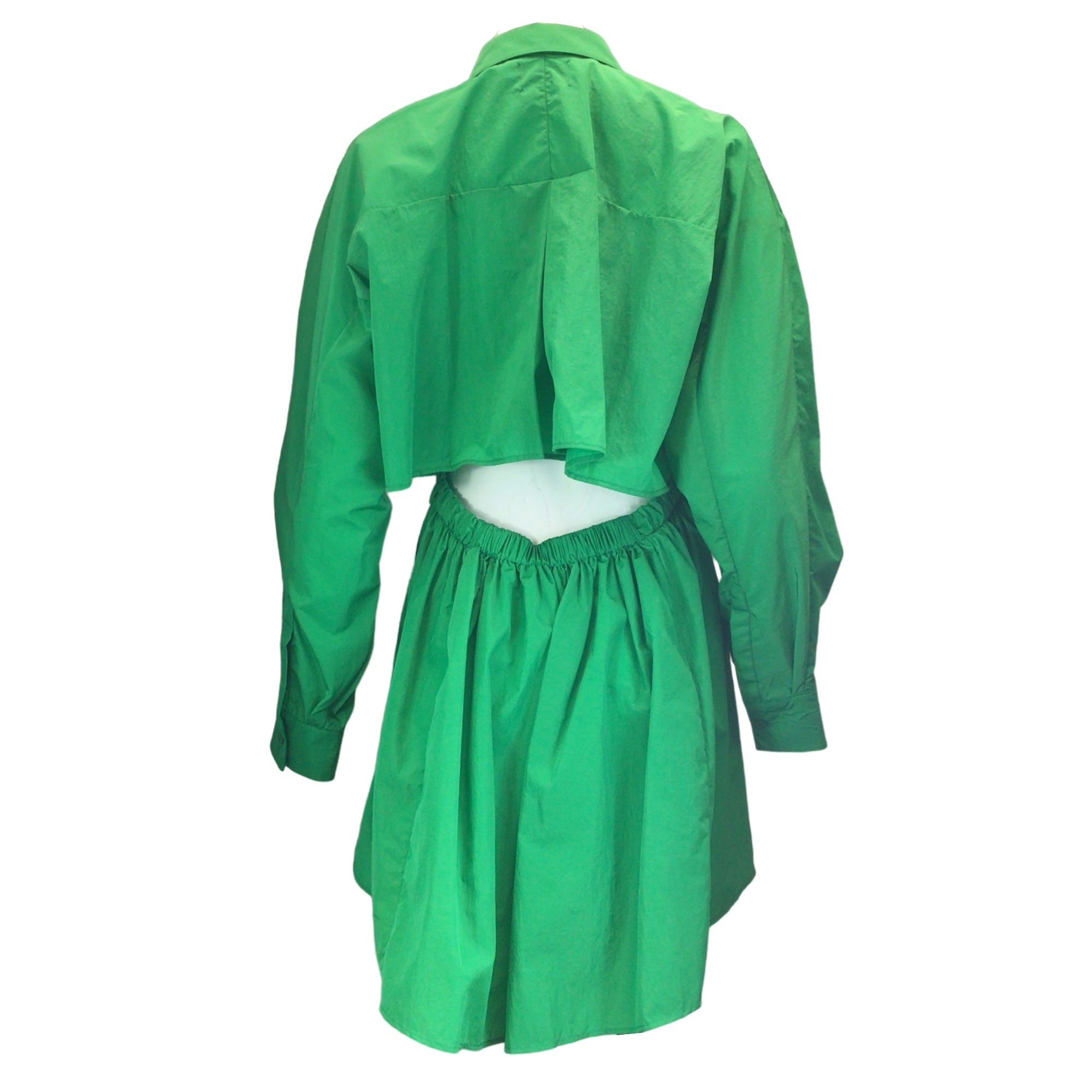 Maison Rabih Kayrouz Green Long Sleeved Backless Button-down Nylon Shirt Dress