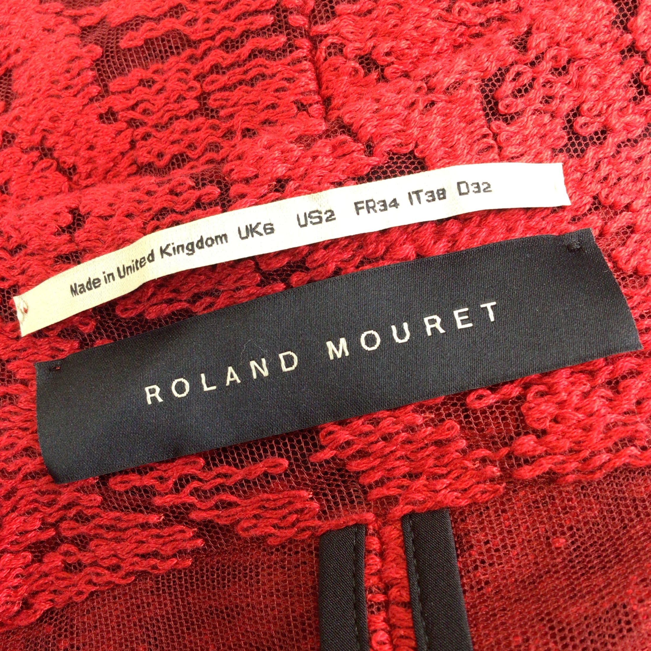 Roland Mouret Red Cotton Knit and Mesh Tulle Lace Coat