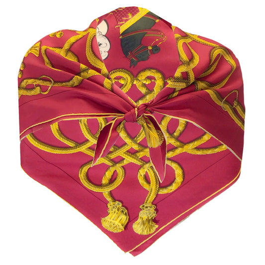 Hermes Red / Gold Multi Palefroi Square Silk Twill Scarf
