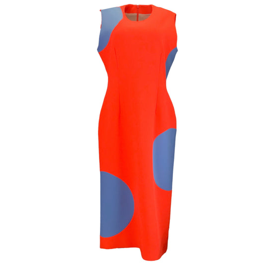 Roksanda Orange / Blue Sleeveless Colorblock Crepe Midi Dress