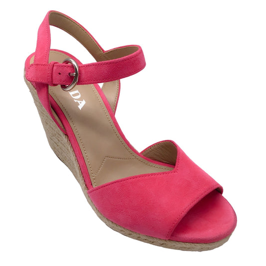 Prada Pink Suede Espadrille Wedge Sandals