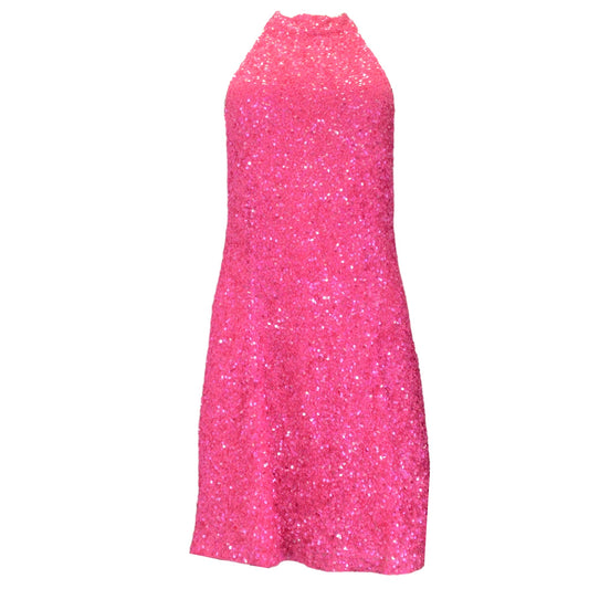 Retrofete Hot Pink Sequined Halterneck Dress