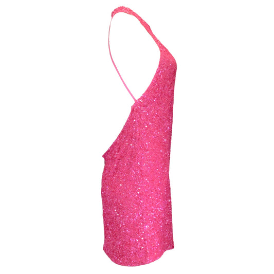 Retrofete Hot Pink Sequined Halterneck Dress