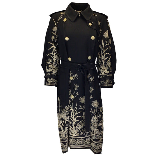 HIGH Black Embroidered Double Breasted Wool Trench Coat
