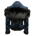 Load image into Gallery viewer, Burberry Prorsum Blue / Black Fur Trimmed Velvet Jacquard Jacket
