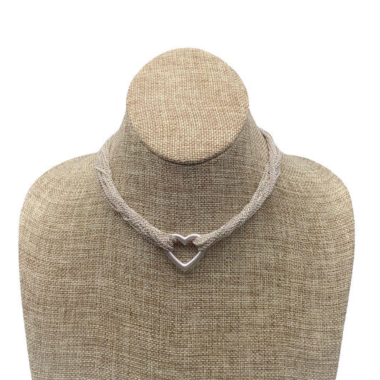 Tiffany & Co. Sterling Silver Multi Strand Mesh Heart Choker Toggle Necklace