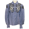Load image into Gallery viewer, Prabal Gurung Blue / White / Navy Floral Embroidered Eyelet Striped Blouse