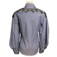 Load image into Gallery viewer, Prabal Gurung Blue / White / Navy Floral Embroidered Eyelet Striped Blouse