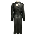 Load image into Gallery viewer, Brunello Cucinelli Black Stone Metallic Lame Wool Gauze Wrap Midi Shirt Dress