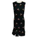 Load image into Gallery viewer, Victoria Beckham Black Multi Bird Print Ruffled Hem Sleeveless Crepe Dress
