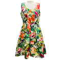 Load image into Gallery viewer, Oscar de la Renta Green Multi Floral Silk Taffeta Scoop Neck Fitted Bodice A-Line Dress