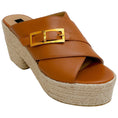 Load image into Gallery viewer, Sergio Rossi Tan Leather Criss Cross Wedge Espadrille Sandals