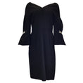 Load image into Gallery viewer, Vionnet Black Bell Sleeved V-Neck Crepe Midi Dress