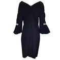 Load image into Gallery viewer, Vionnet Black Bell Sleeved V-Neck Crepe Midi Dress