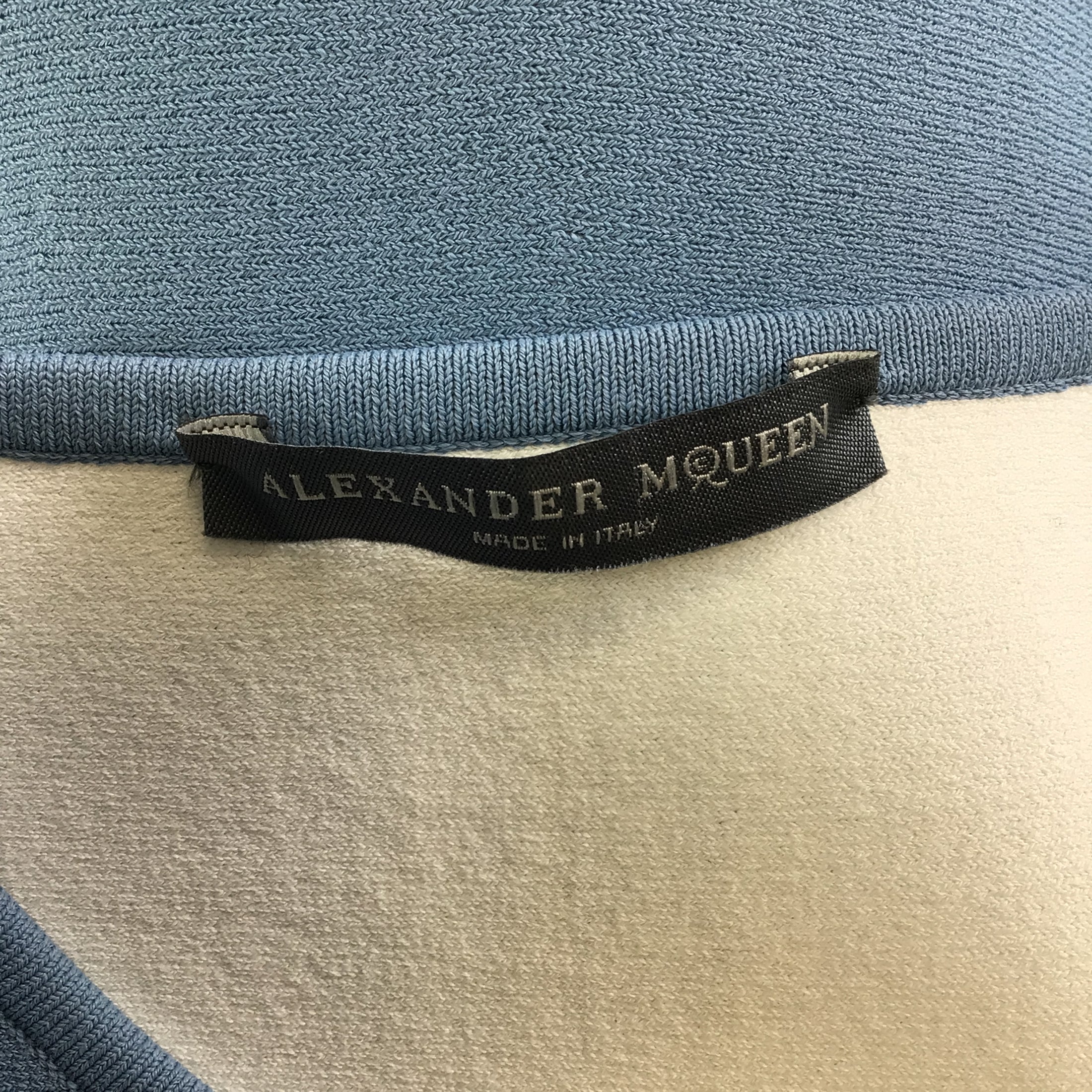 Alexander McQueen Light Blue / White Short Sleeved Flared Intarsia Knit Dress