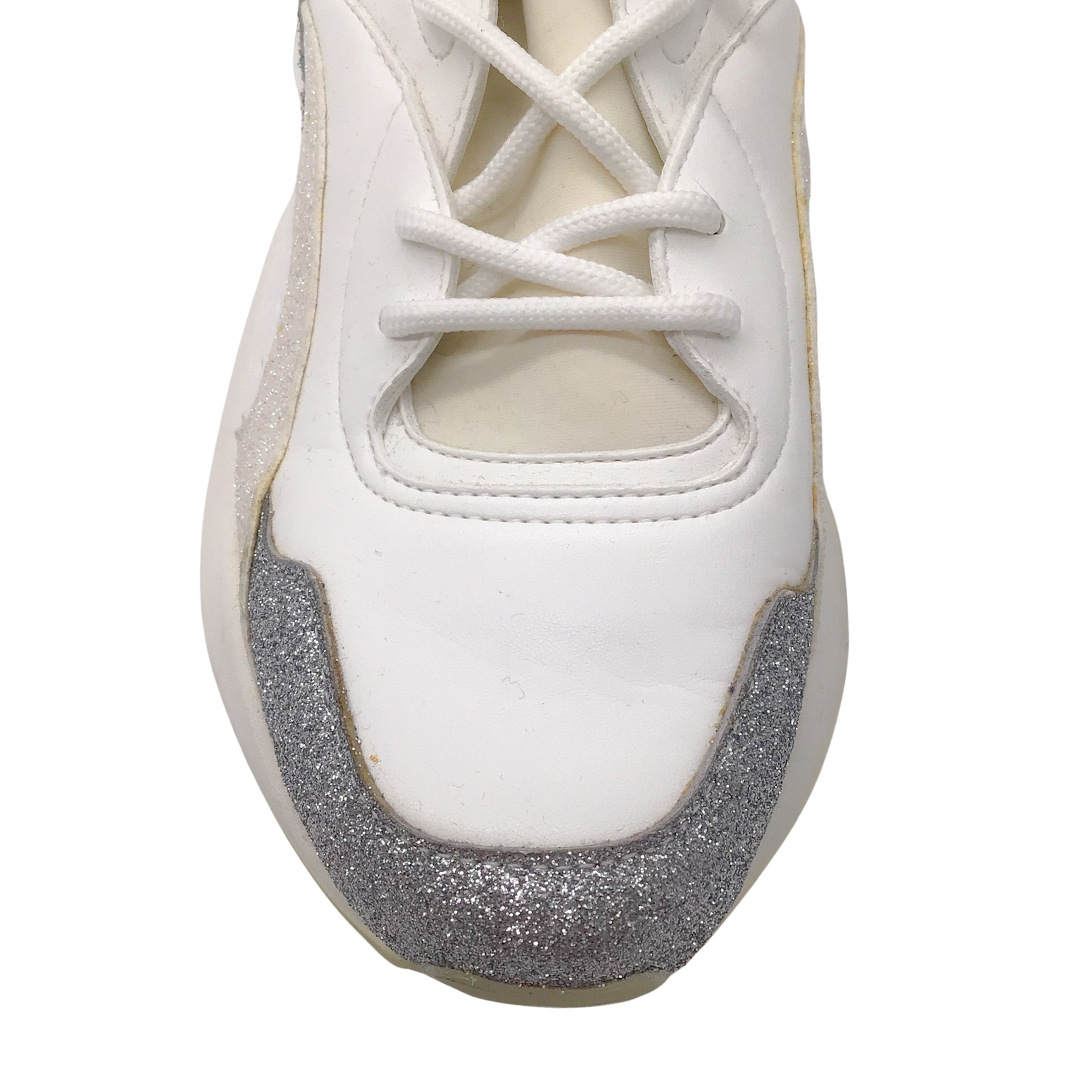 Stella McCartney Eclypse White / Silver Metallic Glitter Detail Chunky Sole Lace-up Leather Sneakers